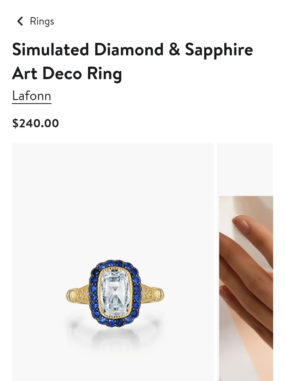 Lafonn Gold Halo Ring with Clear Center Stone and Blue Accent Stones - Picture 4 of 4